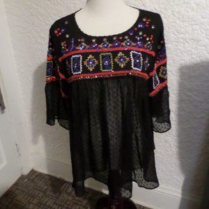 Stitch & Cloth Beaded Embroidered Peasant Top NWT